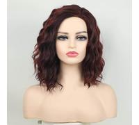 Beau Perruque courte ondulée marron clair for femmes, perruque bou sur le côté, adaptée à un usage quotidien lors des fêtes(Red)