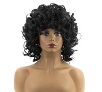 Beau Perruque courte rétro noire en petit rouleau for femme, de printemps moelleux
