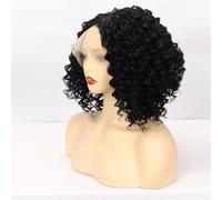 Beau Perruque en dentelle frontale, bandeau de cheveux courts bouclés noirs for femmes