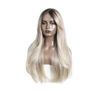 Beau Perruque Lace Front Wig synthétique lisse ombrée de 26 pouces, perruques Cosplay blanches et blondes for femmes