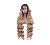 Beau Perruque Lace Front Wig synthétique longue et ondulée, 36 pouces, perruque avec raie latérale for femmes, blond ombré