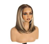 Beau Perruque Lace Front Wig synthétique sans colle, cheveux synthétiques ombrés blond cendré avec racines foncées, 16 pouces, 6x4
