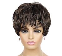 Beau Perruque synthétique courte ondulée for femmes, frange