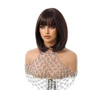 Beau Perruques synthétiques Bob marron foncé, perruque courte et lisse avec frange for femmes, usage Cosplay de fête