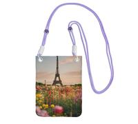 Beau petit sac à bandoulière imprimé Tour Eiffel Paris pour femme tendance, sac à main pour téléphone avec sangle réglable, pour la randonnée, les voyages, violet, Taille unique