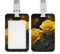Beau porte-badge avec cordon de suspension, étui de protection vertical multi-usage pour bureau, enseignant, infirmière - Motif roses jaunes