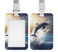 Beau porte-badge d'identification en forme de dauphin à clip rétractable en plastique étanche avec lanière verticale pour protection de carte de travail, porte-nom, porte-nom pour travail, bureau,