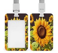 Beau porte-badge en forme de tournesol transparent avec lanière amovible - Pochette verticale en plastique rigide pour sécuriser les cartes d'identité de travail, cartes de crédit pour bureau d'usine