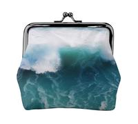 Beau porte-monnaie avec imprimé vagues de mer pour femmes et filles - Mini pochette portefeuille avec serrure à baiser - Joli portefeuille en cuir, Noir , Taille unique, Pochette à monnaie