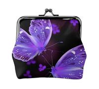 Beau porte-monnaie violet imprimé papillon pour femme mignon en cuir PU porte-monnaie mini porte-monnaie pochette avec serrure à baiser, Noir , Taille unique, Moderne