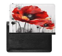 Beau porte-passeport à l'encre de coquelicot pour documents de voyage en cuir PU porte-cartes de crédit minimaliste poche avant portefeuille tendance étui portefeuille fin à deux volets