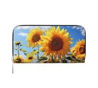 Beau portefeuille en cuir de tournesol pour femme et fille, fermeture éclair autour du porte-cartes de crédit, long portefeuille en polyuréthane, sac à main de voyage étanche