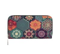 Beau portefeuille hexagonal en cuir pour femme et fille, fermeture éclair autour du porte-cartes de crédit, long portefeuille en polyuréthane, sac à main de voyage imperméable