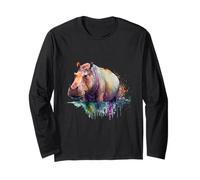 Beau Portrait d'hippopotame Aquarelle Manche Longue