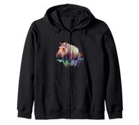 Beau Portrait d'hippopotame Aquarelle Sweat à Capuche