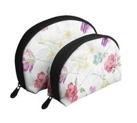 Beau Printemps Floral Frais, Trousse de Maquillage Coquille Femme Petit Porte-Monnaie Trousse de Toilette Trousse à cosmétiques 2 pièces