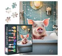 Beau puzzle cochon rose pour adultes 1000 blocs, bain de cochon avec baignoire blanche, puzzle pour adultes, puzzles jeux ou jouets pour amis âgés Convient 50 x 70 cm