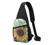 Beau sac à bandoulière décontracté à motif de tournesol, sac de poitrine en polyester durable avec plusieurs poches et porte-clés, sangle réglable pour homme et femme