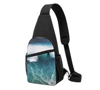Beau sac à bandoulière imprimé vagues de mer léger sac à dos bandoulière réglable sac poitrine sac pour hommes, femmes et enfants, Noir , Taille unique, Sac à dos de