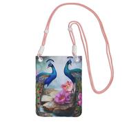 Beau sac à bandoulière motif paons et lotus pour femme et homme - Mini sac à main imperméable pour téléphone portable avec sangle réglable - Pochette de voyage pour téléphone portable, rose, taille