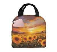 Beau sac à déjeuner isotherme à main avec motif de tournesol et coucher de soleil