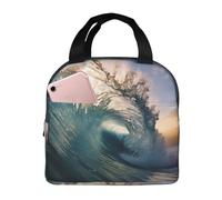 Beau sac à déjeuner isotherme avec motif vagues de l'océan, boîte à déjeuner réutilisable avec poche avant pour le travail et le pique-nique