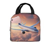 Beau sac à déjeuner isotherme avec poche avant pour le travail et le pique-nique Motif avion Bleu ciel