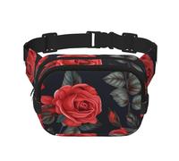 Beau sac banane à fleurs rouges - Petit sac banane tendance - Sac banane léger pour femme et homme - Pour la course à pied, l'entraînement, la randonnée, les voyages