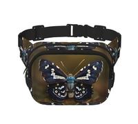 Beau sac banane carré polyvalent imprimé ailes papillon double couche tendance pour homme et femme usage quotidien, noir, One Size