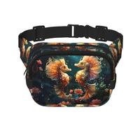 Beau sac banane imprimé couple hippocampe sac banane unisexe, sac banane de voyage à la mode, noir, taille unique