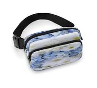 Beau sac banane léger avec sangle réglable pour course à pied et voyage Motif fleurs blanches et bleues