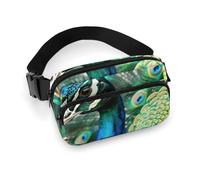 Beau sac banane motif paon pour homme et femme - Sac banane réglable décontracté pour voyage, sport, randonnée, blanc, 20,1 x 13 cm, blanc, 7.9x5.1inches