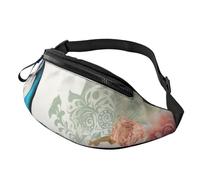 Beau sac banane personnalisé avec imprimé paon et floral, sac à bandoulière léger et polyvalent pour les aventures quotidiennes et en plein air, Noir , Taille unique, Sac à dos décontracté
