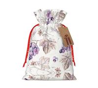 Beau sac cadeau de Noël avec cordon de serrage imprimé feuilles de vigne avec étiquettes réutilisable pour les fêtes d'anniversaire, les mariages, les vacances
