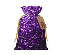 Beau sac cadeau violet à paillettes avec cordon de serrage pour fête de Noël, emballage cadeau de vacances.