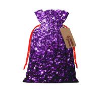 Beau sac cadeau violet à paillettes avec cordon de serrage pour fête de Noël, emballage cadeau de vacances.