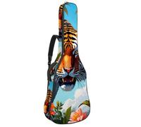 Beau sac de guitare acoustique, étui étanche pour guitare 40/41/42 pouces avec compartiment pour accessoires, tigre mignon et fleur, multicolore, 42.9x16.9x4.7 in, Sac pour guitare