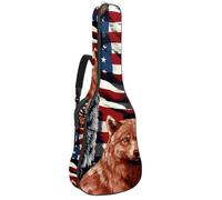 Beau sac de guitare acoustique pour guitare acoustique 40/41/42 pouces, plusieurs poches et couche de protection, drapeau américain animaux, multicolore, 42.9x16.9x4.7 in, Sac pour guitare