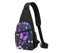 Beau sac de poitrine imperméable imprimé papillon lumineux pour la randonnée et les voyages, sangle réglable, design léger avec plusieurs poches., Noir , Taille unique