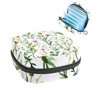 Beau sac de rangement pour serviettes hygiéniques aquarelles fleurs sauvages et herbes vertes, grande pochette pour tasse menstruelle avec fermeture éclair, sac de rangement pour serviettes