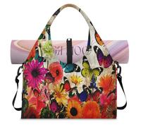 Beau sac de sport avec compartiment à chaussures, papillons, fleurs, week-end, sac fourre-tout pour gym, yoga, voyage, couleur, L, Sac de voyage