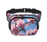 Beau sac de taille carré imprimé fleurs de cerisier double couche sac banane sac tendance sac de voyage avec Bel réglable, noir, One Size