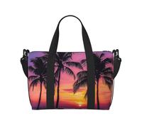 Beau sac de voyage à imprimé de fleurs, léger, résistant à l'eau, sac de gym et de voyage pour hommes, femmes et adolescents, Silhouette de palmiers au coucher du soleil, Taille unique, Sac de voyage