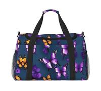 Beau sac de voyage à main motif papillon violet - Grand sac fourre-tout réutilisable, parfait pour les activités de plein air, le sport, le camping et les courses, noir, One Size