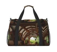 Beau sac de voyage de village pour femmes et hommes, sac fourre-tout en polyester imprimé avec bandoulière, Noir , Taille unique