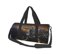 Beau sac de voyage en toile imprimée vue nocturne de ville - Sac de sport de gym avec grande capacité pour week-end voyage d'affaires, Noir , Taille unique