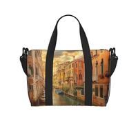 Beau sac de voyage imprimé vue sur le canal de Venise pour homme et femme, grand sac de sport résistant à l'eau, sac fourre-tout de week-end avec bandoulière, Noir , Taille unique, Sac de voyage