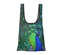Beau sac d'épicerie pliable réutilisable et léger avec imprimé paon pour les courses, les voyages, la plage, respectueux de l'environnement, compact et compact