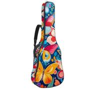 Beau sac pour guitare acoustique avec 2 poches, bandoulière réglable et crochet arrière, convient pour guitares électriques, basses et guitares classiques, Magnifique imprimé papillon, 42.9x16.9x4.7