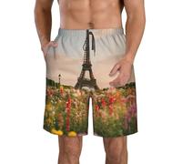 Beau short de plage élégant imprimé Tour Eiffel Paris pour homme léger et confortable Short de bain d'été décontracté sorties vacances, blanc, L
